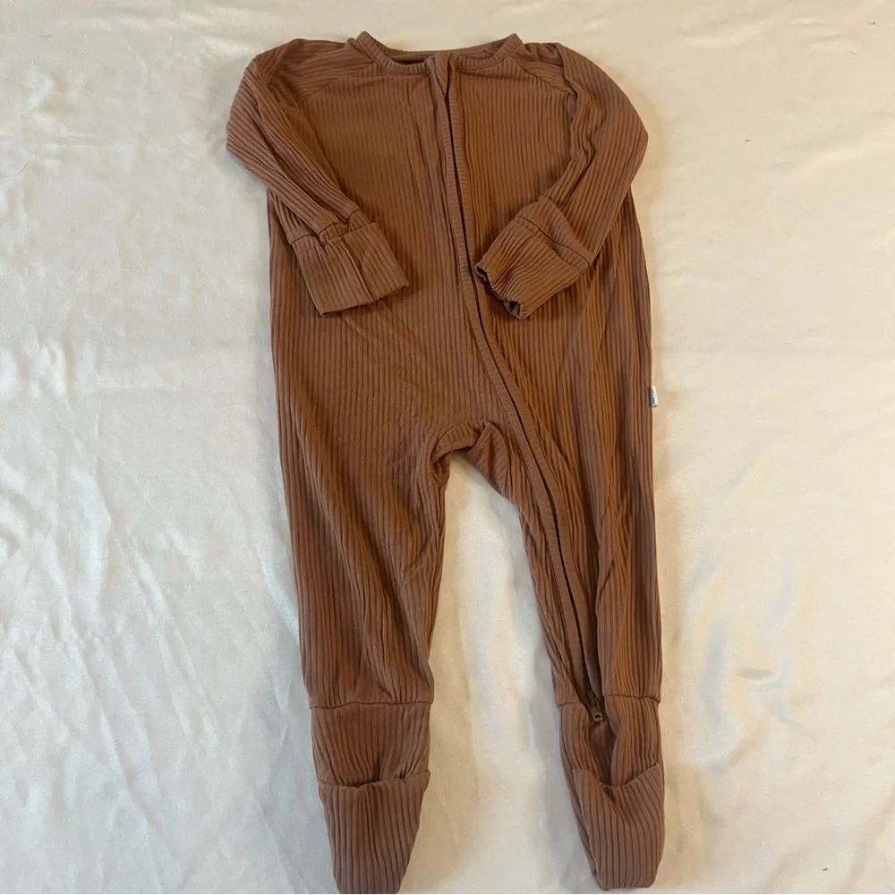 Little Sleepies Ribbed Brown Footed One-Piece